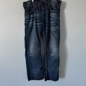 Silver Jeans Co. ZAC Men’s Straight Leg Jeans W32 L30 Distressed Dark Wash